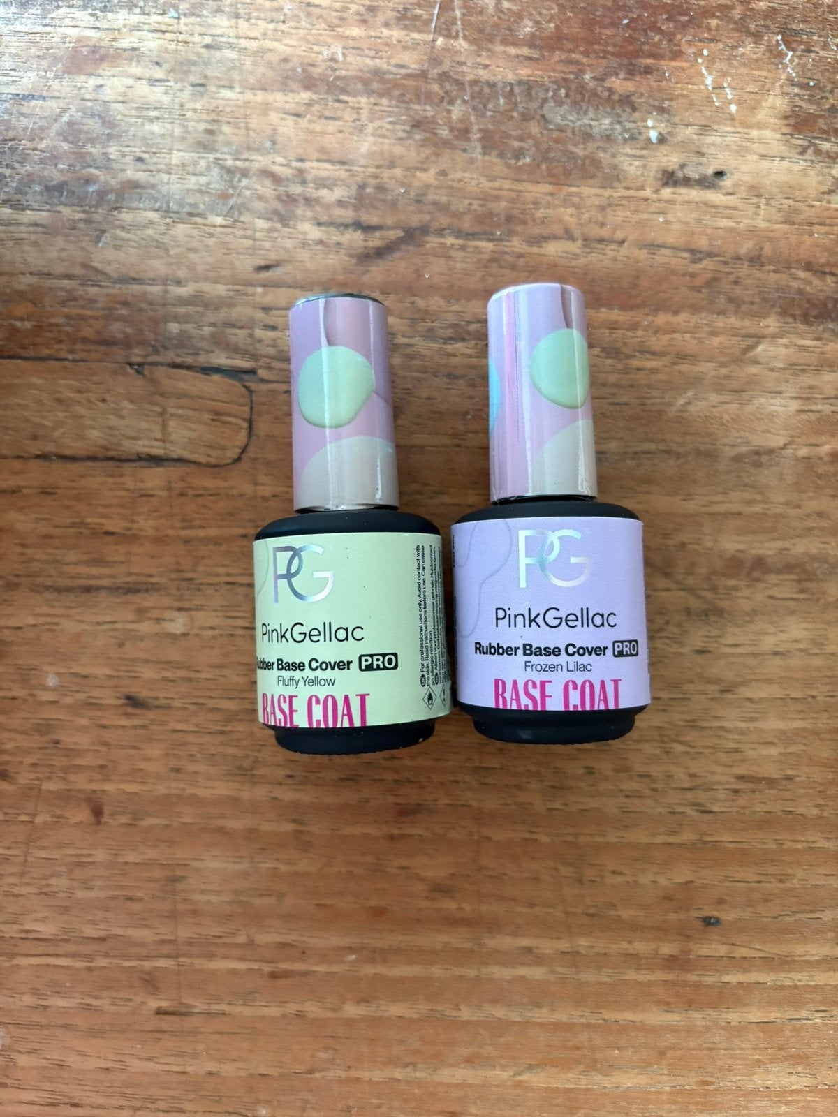 Pink gellac rubber base fluffy yellow en frozen lilac, Ophalen of Verzenden, Zo goed als nieuw, Handen en Nagels