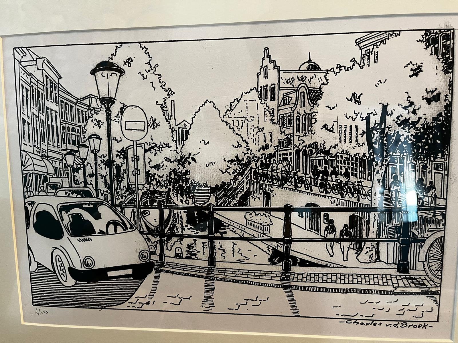 Utrecht print Charles vd broek, Antiek en Kunst, Ophalen, Tekening, Vintage, Ingelijst