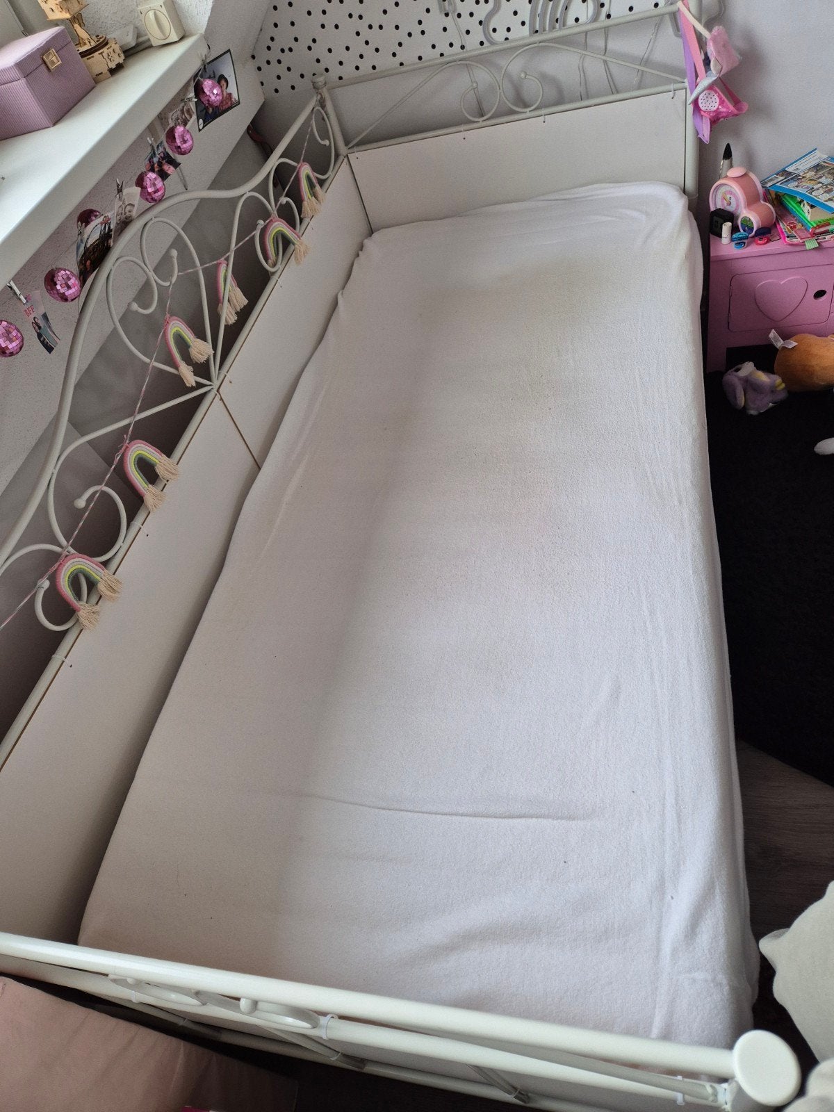 Bed met metalen frame - Wit, Ophalen, 90 cm, Eenpersoons, Wit