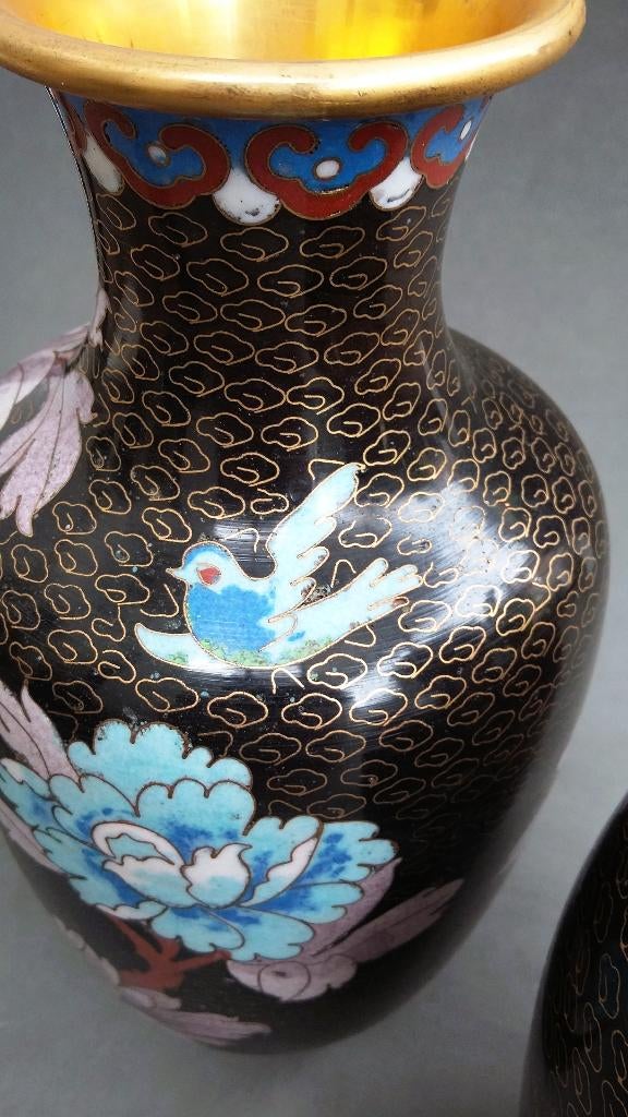 20 ste eeuwse Paar Mooie Chinese Cloisonné Vazen Vaas, Antiek en Kunst, Ophalen of Verzenden