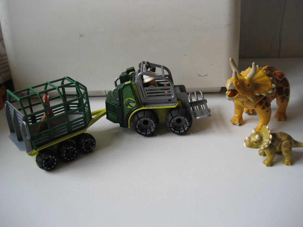 playmobil dino set met voertuig kooi triceratops raptor, Ophalen of Verzenden, Zo goed als nieuw