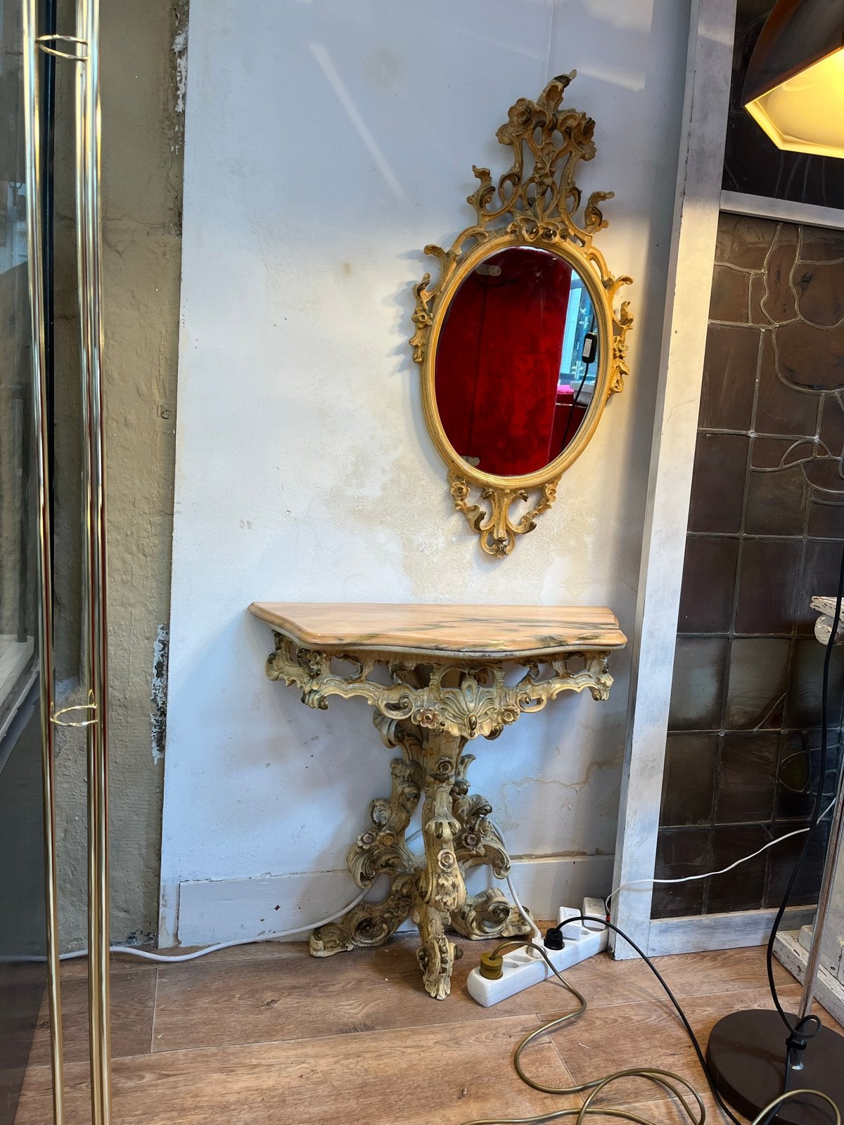 Antieke console tafel met spiegel - Barok stijl, Ophalen, Ovaal, 50 tot 100 cm, 150 tot 200 cm