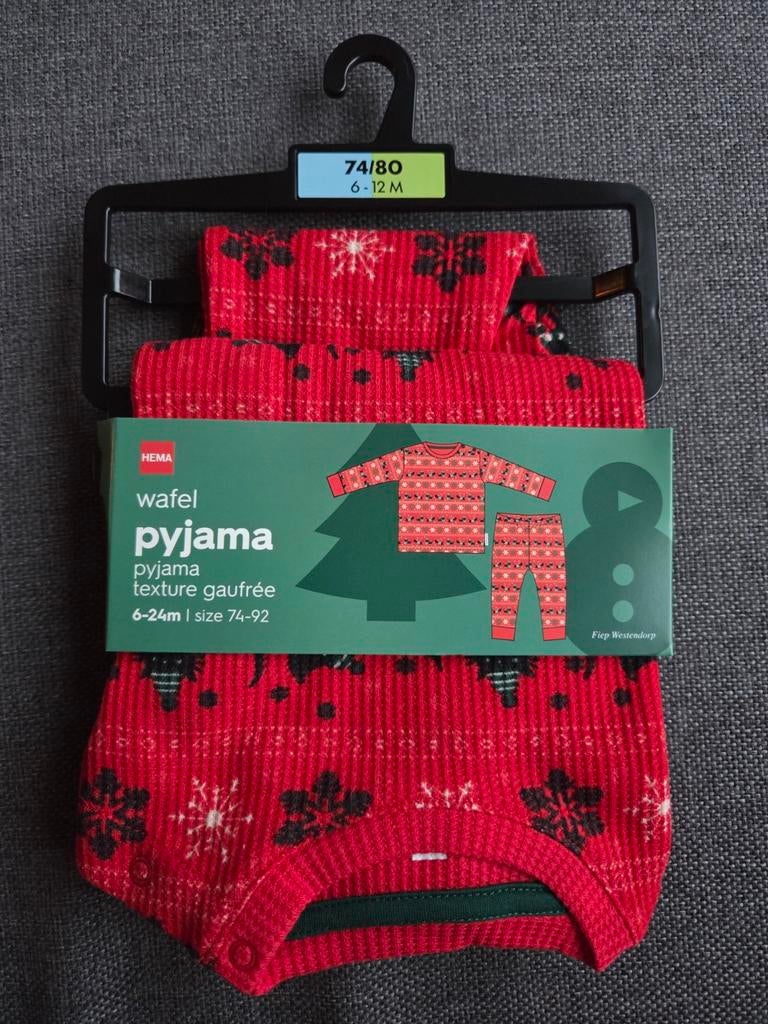 Hema Wafel Pyjama Rood Kerst Takkie en Siepie Maat 74/80, Nacht- of Onderkleding, Jongetje of Meisje, Nieuw, Ophalen of Verzenden