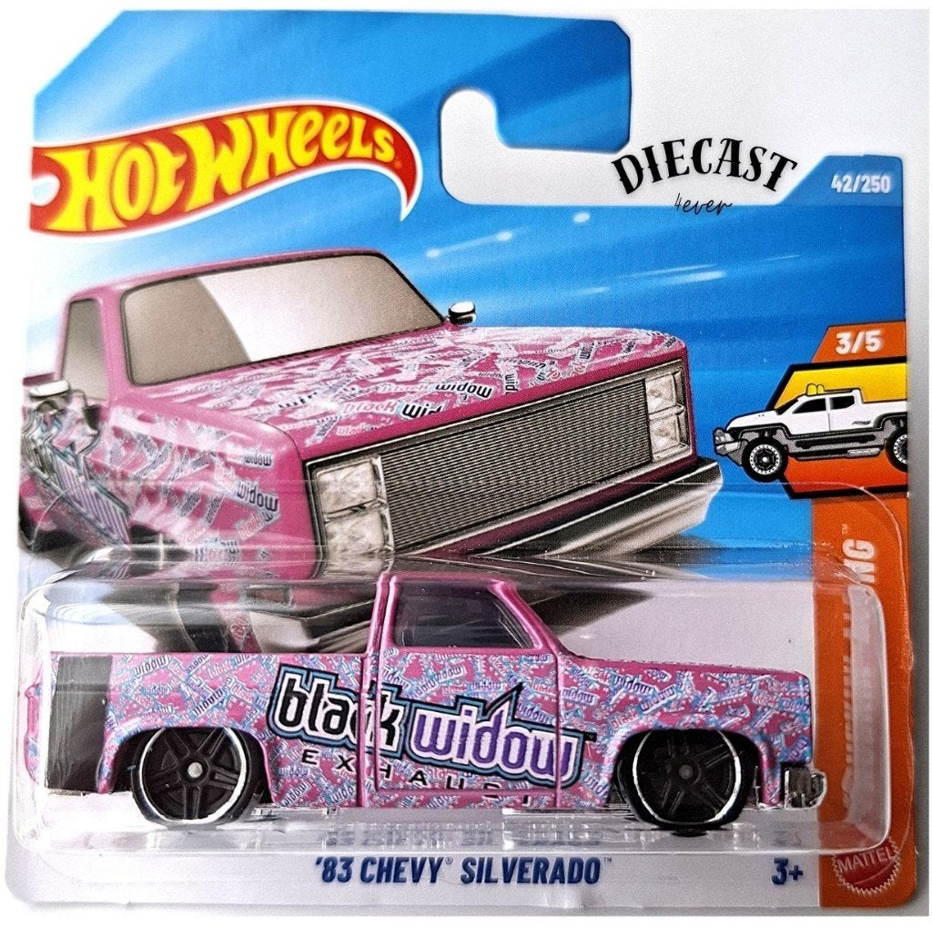 Hot Wheels '83 Chevy Silverado Black Widow pink, Ophalen, Nieuw, Auto
