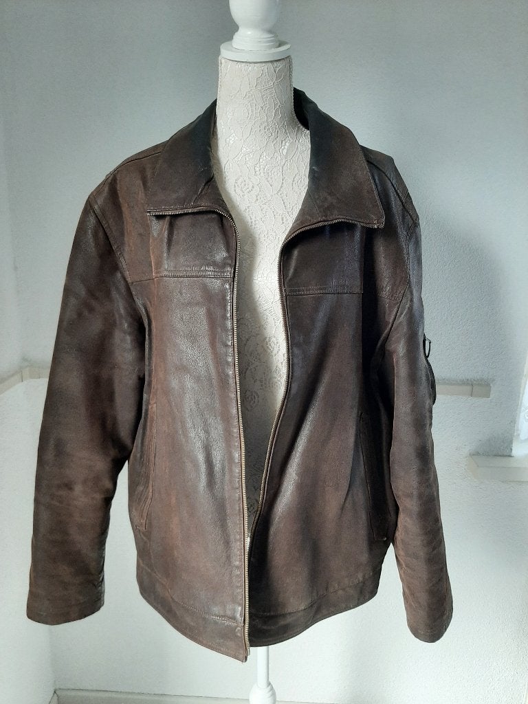 Leren herenjas maat 60, Ophalen, Gedragen, Bruin, Jas of Mantel