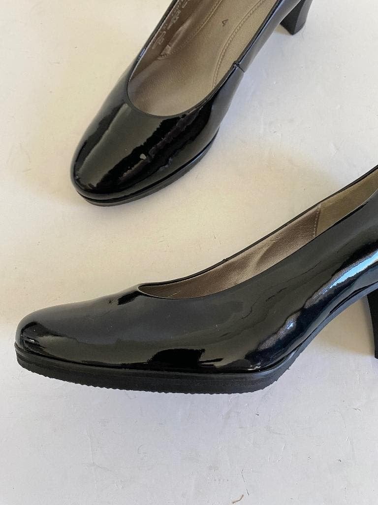 K176 Gabor maat 37 lak-leren pumps schoenen hak zwart leer, Zwart, Gabor, Ophalen of Verzenden, Zo goed als nieuw