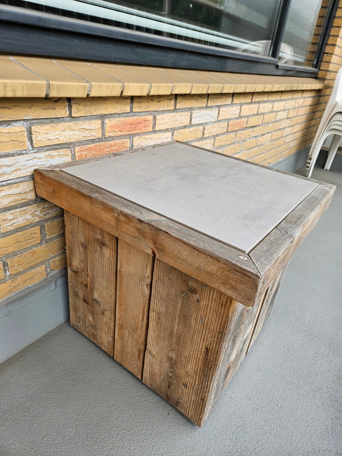 2x Houten buitentafel met betonnen blad, Ophalen, Gebruikt, Hout, Overige typen