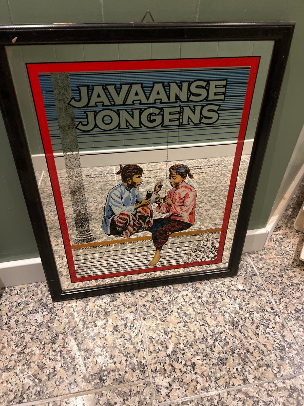 Vintage Javaanse Jongens spiegel - Decoratieve reclame, Antiek en Kunst, Ophalen
