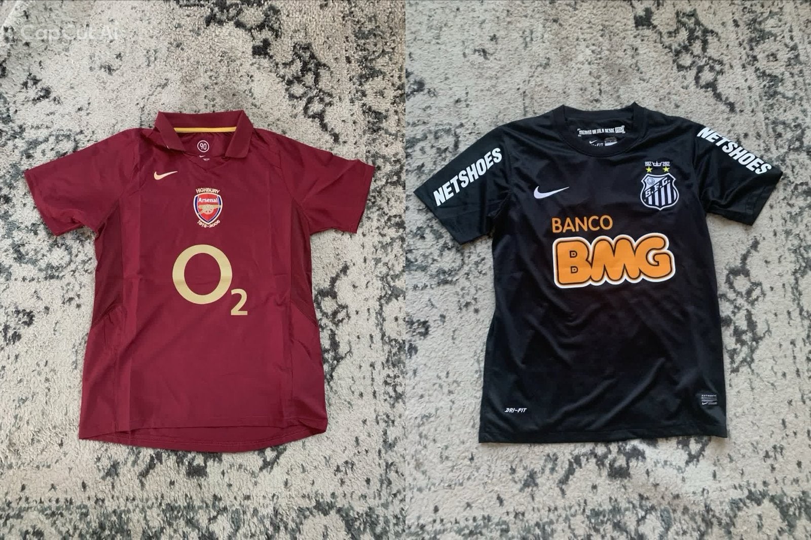 2x Nike retro voetbalshirts Arsenal Highbury & Santos Neymar, Verzenden, Zwart, Zo goed als nieuw, Voetbal