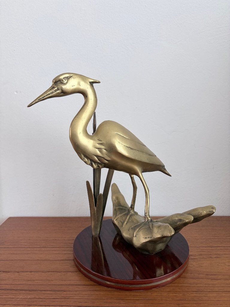 Vintage messing reiger beeld, Ophalen of Verzenden, Zoogdier, 20 - 50 cm, Beeld