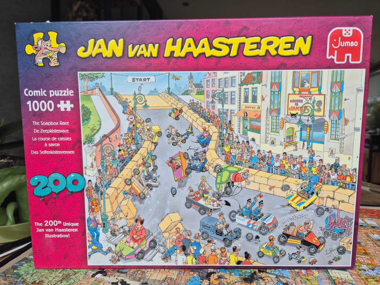 Jan van Haasteren puzzel 1000 stukjes 'De zeepkistenrace', Ophalen of Verzenden, 500 t/m 1500 stukjes, Zo goed als nieuw, Legpuzzel