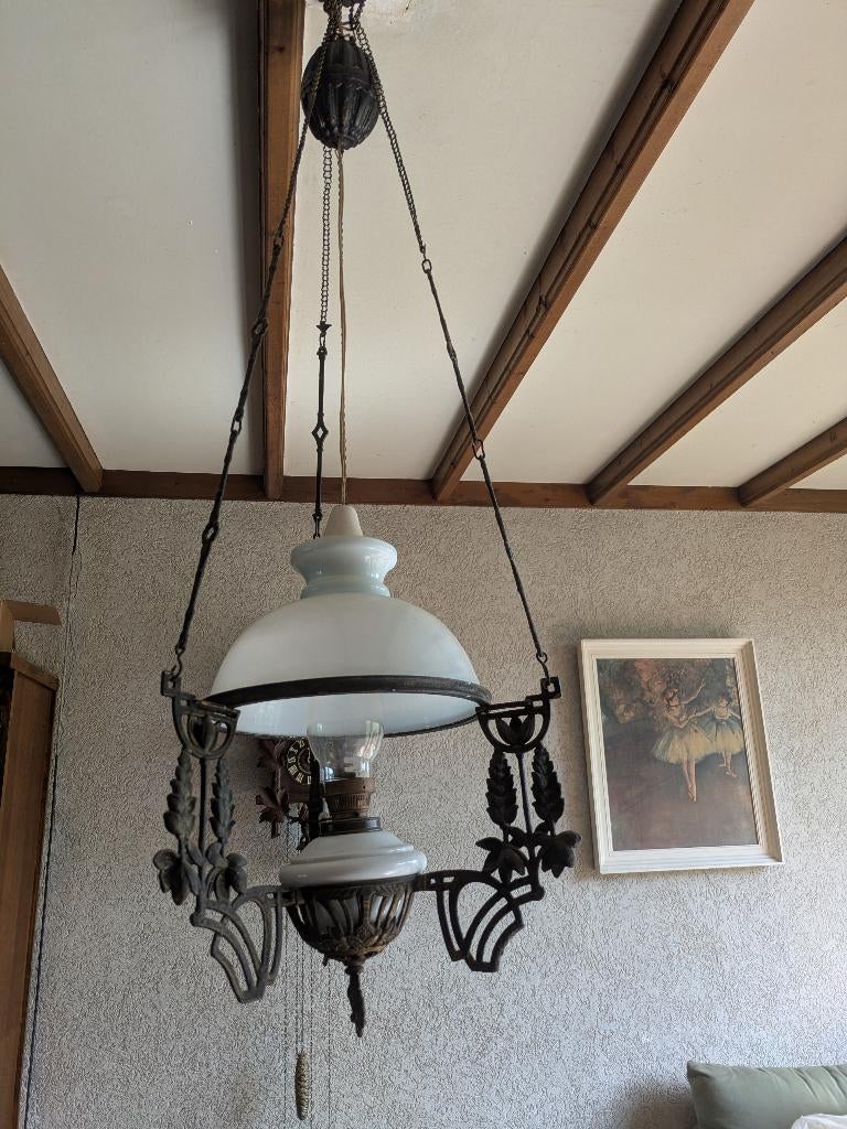 Hanglamp met origineel optreksysteem, Ophalen of Verzenden, Gebruikt, Antiek, Minder dan 50 cm