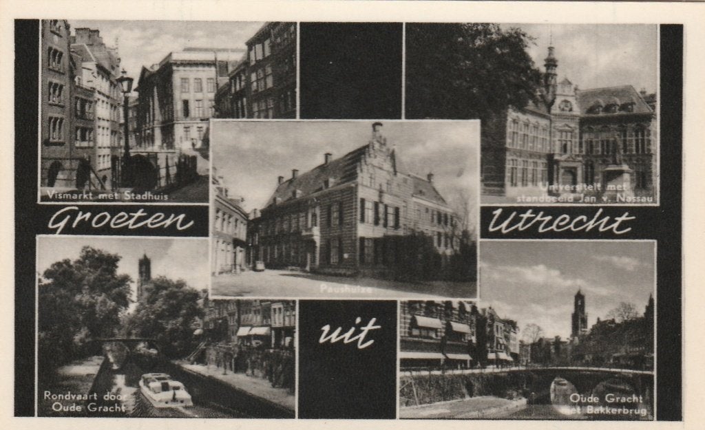UTRECHT Vismarkt Stadhuis Rondvaartboot Paushuize 1958, Verzenden, 1940 tot 1960, Gelopen, Utrecht