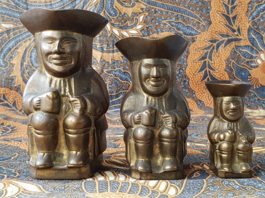 Mooie zware oude set koperen Toby jugs uit Engeland., Antiek en Kunst, Ophalen of Verzenden, Koper