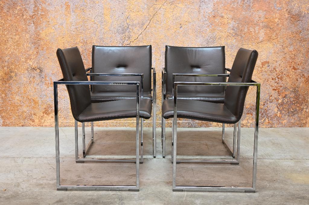 ZGANieuw 4 bruine leren Arco Frame design stoelen, Huis en Inrichting, Stoelen, Arco, Bruin, Ophalen of Verzenden, Zo goed als nieuw