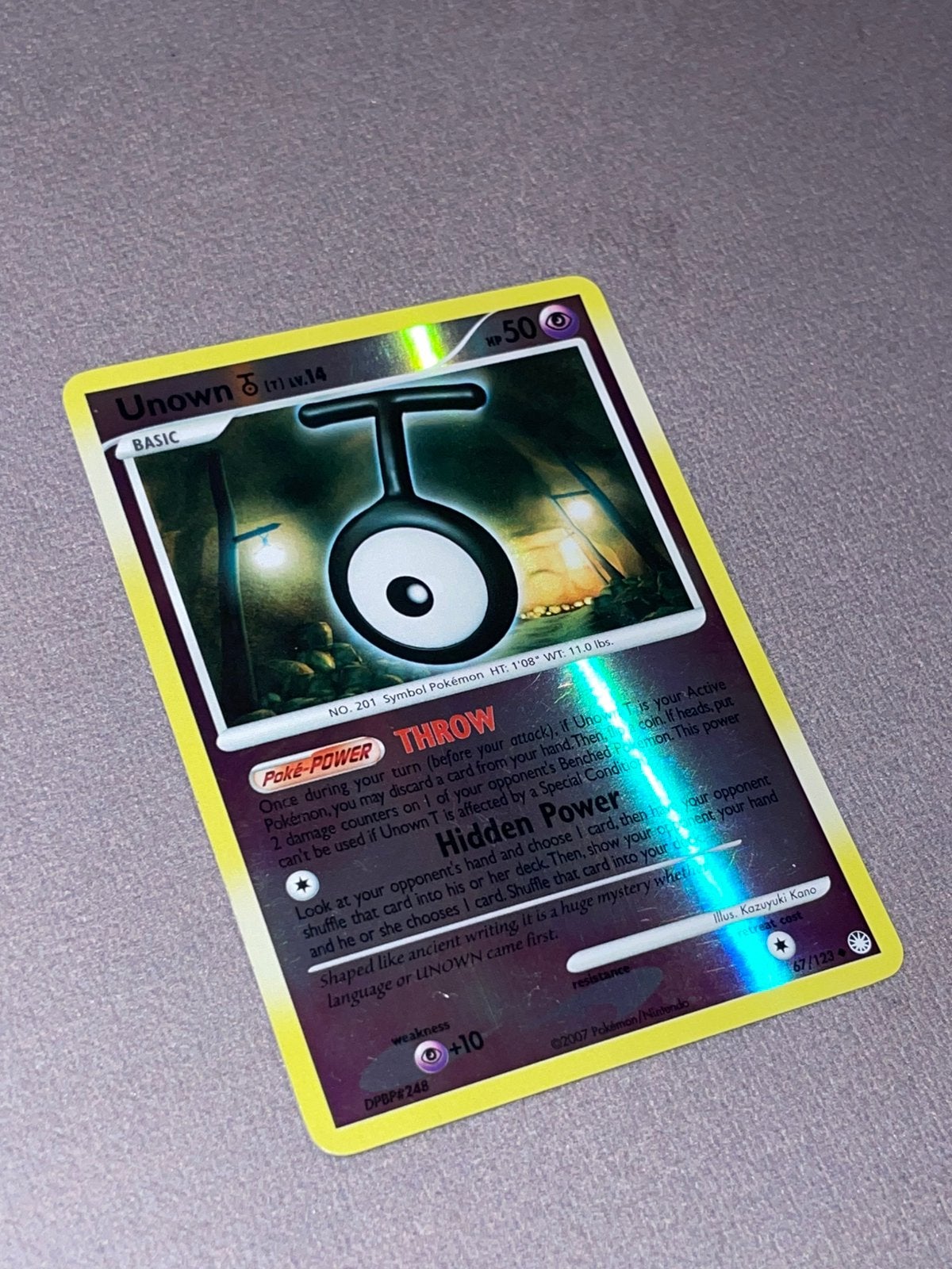 Pokemon - Unown [T] lv.14 Reverse Holo 2007, Ophalen of Verzenden, Zo goed als nieuw, Losse kaart, Foil