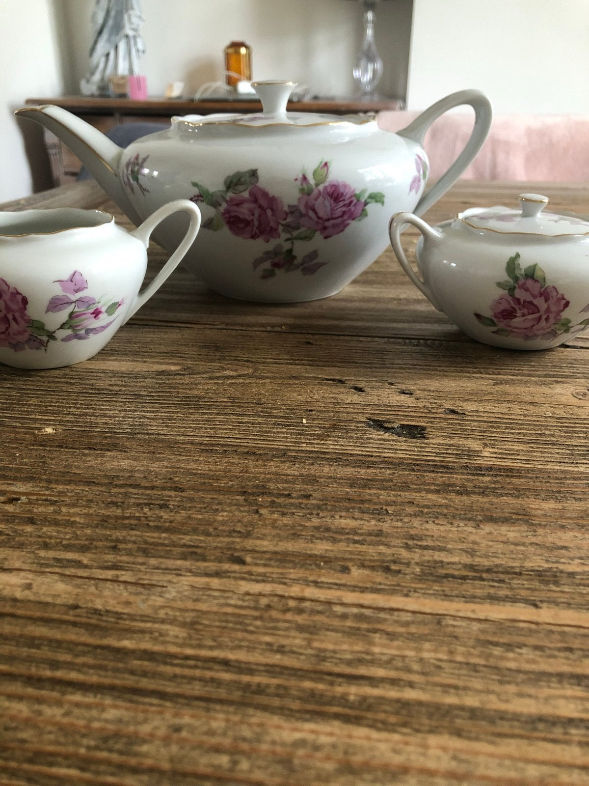 Vintage theeservies met rozen decoratie, Ophalen of Verzenden