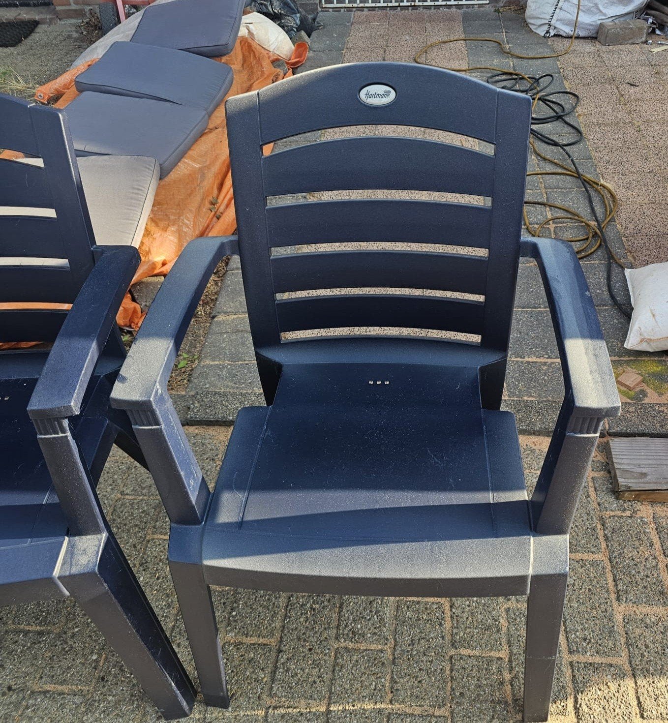 Hartman tuinstoelen met kussens - 4 stuks, Tuin en Terras, Ophalen, Zo goed als nieuw, Kunststof, Stapelbaar