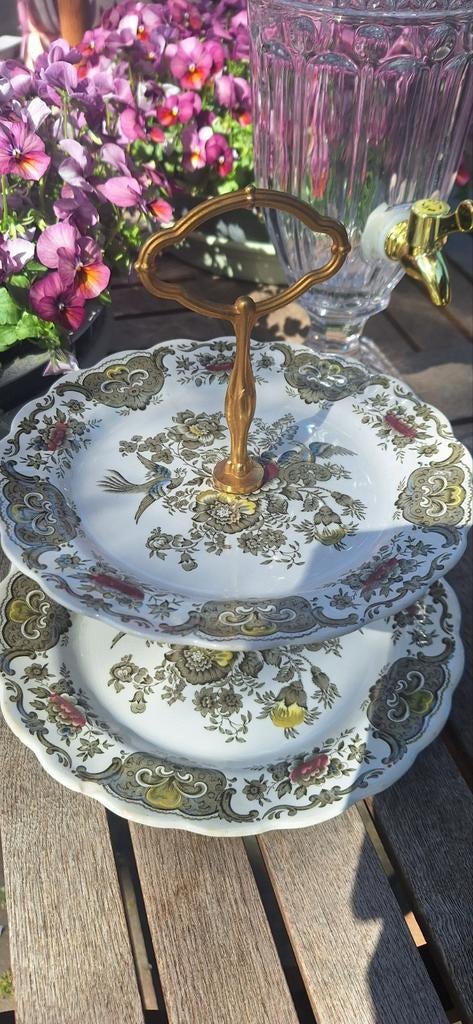 Brocante Windsor etagere - 2-laags porselein, Ophalen