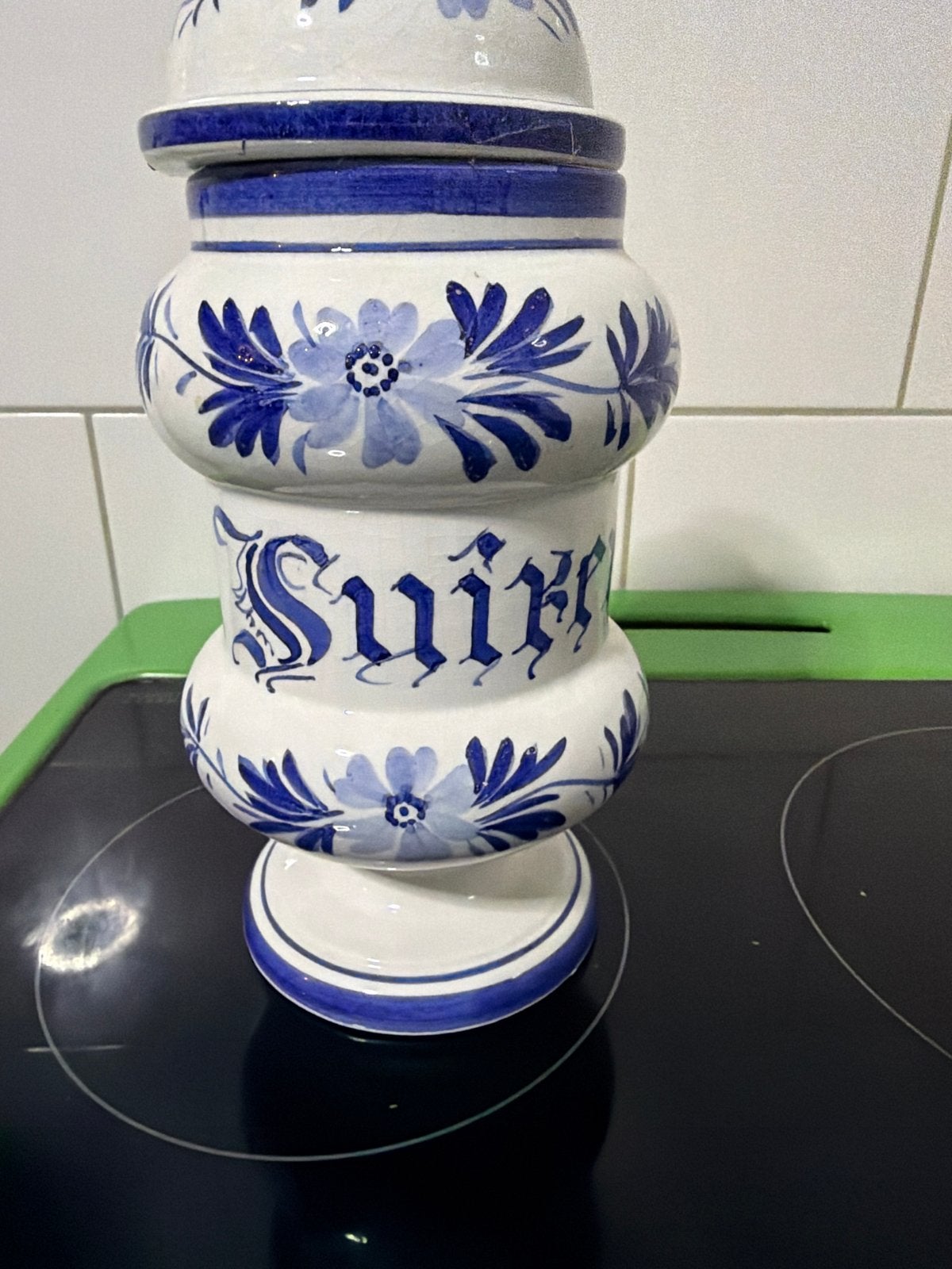 Antieke Delfts Blauwe Suikerpot met Bloemmotief, Ophalen of Verzenden