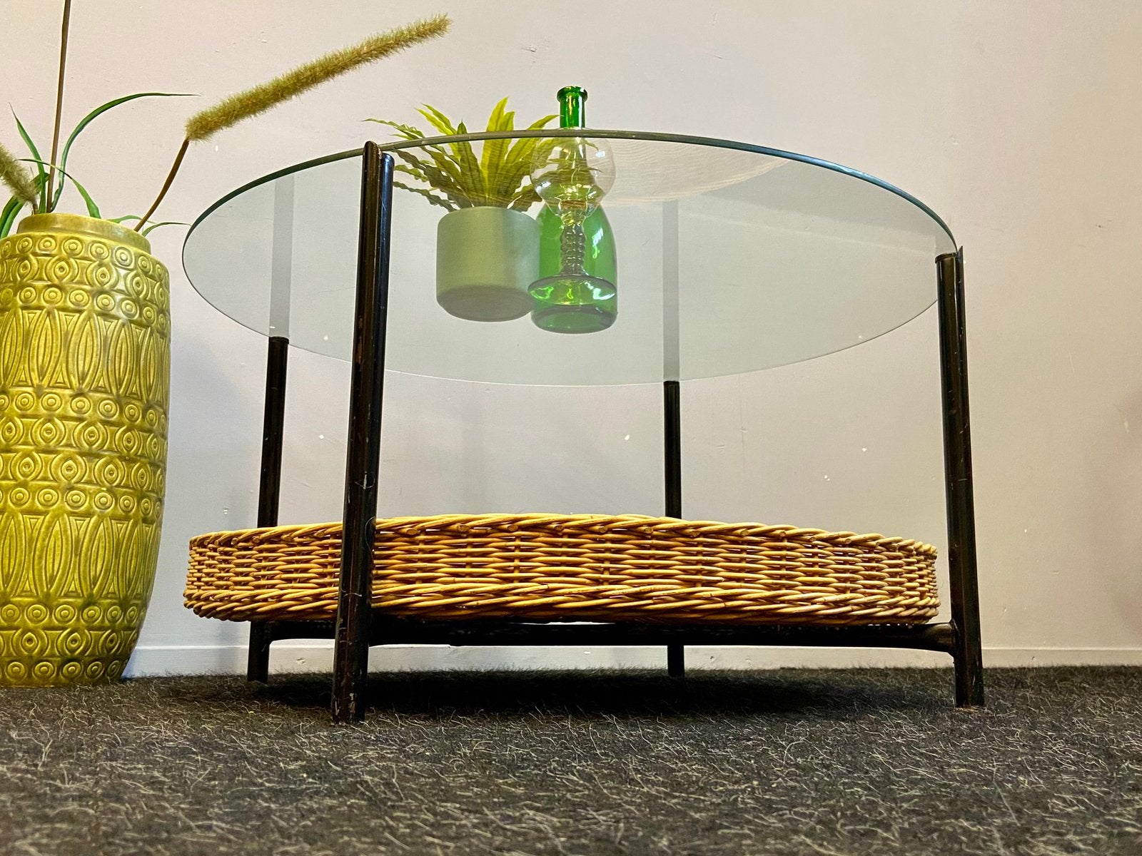 SALE Vintage Design salontafel retro rotan glas jaren 60/70, Huis en Inrichting, Tafels | Salontafels, Ophalen, 50 tot 100 cm