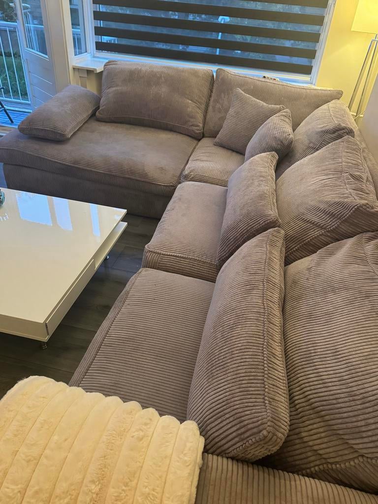 Grote comfortabele hoekbank van ribstof, 100 tot 125 cm, Hoekbank, 300 cm of meer, Ophalen of Verzenden