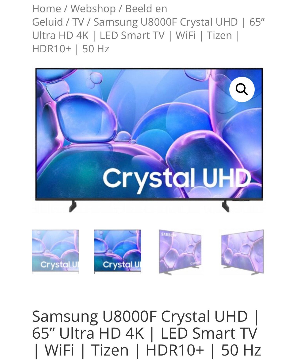 Samsung 65" Crystal UHD Smart TV DU8020 (2025), Ophalen, LED, 50 Hz, Samsung