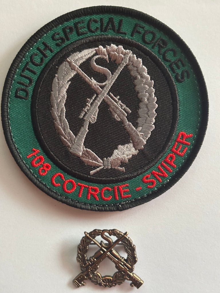 KCT sniper badge COTR CIE 108 & sniper speld, Verzenden, Landmacht, Nederland, Kleding of Schoenen