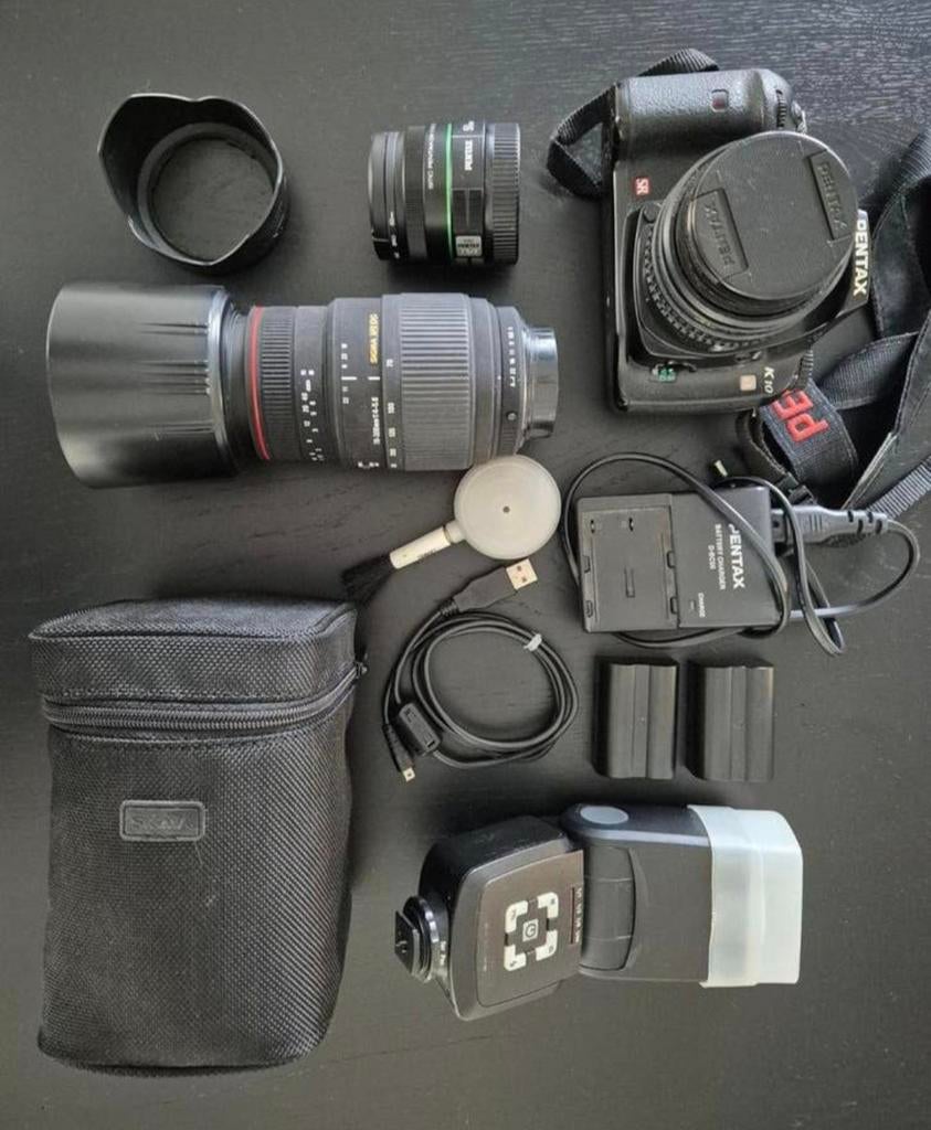 Pentax K10D Spiegelreflex camera, 3 lenzen en flitser, Ophalen of Verzenden, Pentax