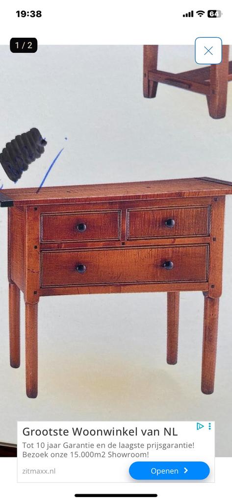 Sitetable Schuitema Shaker-stijl. GEZOCHT!, Ophalen of Verzenden, Zo goed als nieuw, 25 tot 50 cm, Rechthoekig