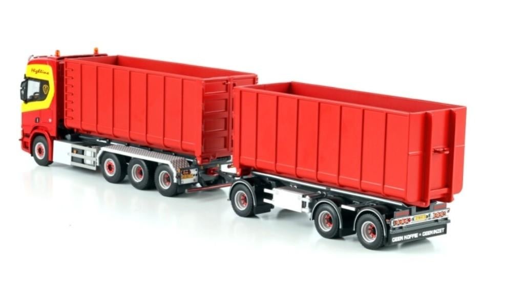 WSI SCANIA R HIGLINE + TRAILER + 40M3 CONTAINER - THEUNISSEN, Hobby en Vrije tijd, Modelauto's | 1:50, Wsi, ., Nieuw, Ophalen of Verzenden