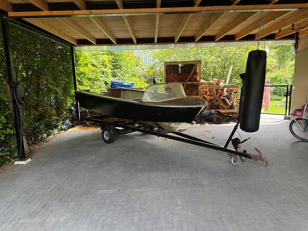 Klein speedbootje met trailer en motor 20pk, Ophalen, Gebruikt, Overige typen, Motorboot