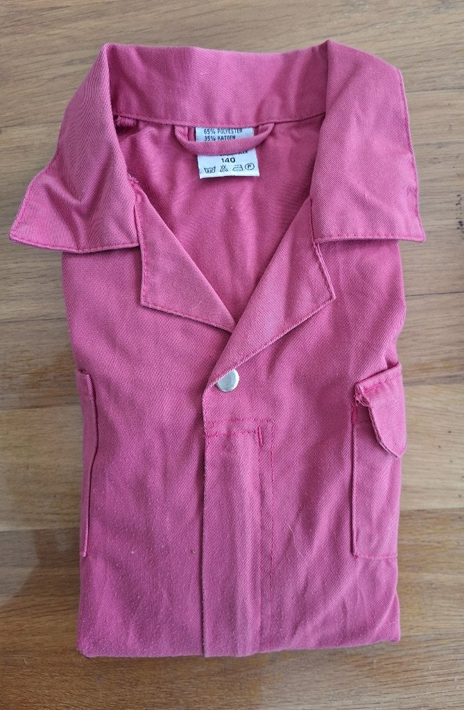 Roze overall 'Stoer en Sterk' met koe - maat 140, Overige typen, Jongen of Meisje, Ophalen of Verzenden, Zo goed als nieuw