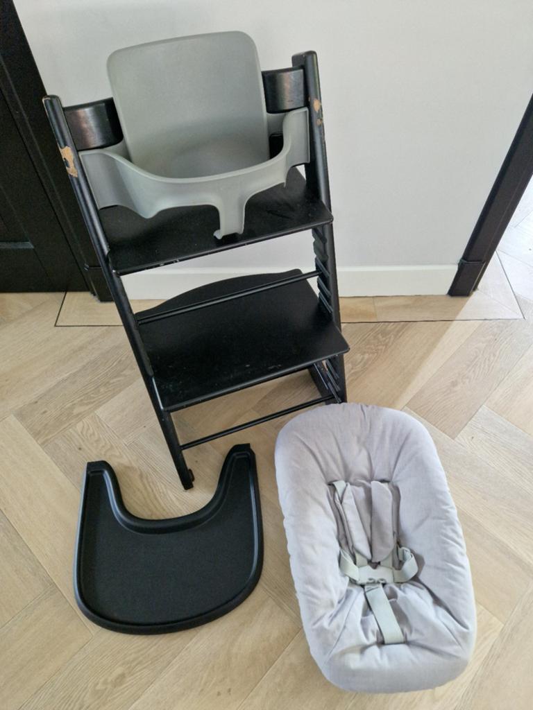 Zwarte stokke tripp trapp + babyset, newborn en blad, Ophalen of Verzenden, Meegroeistoel, Gordel(s)