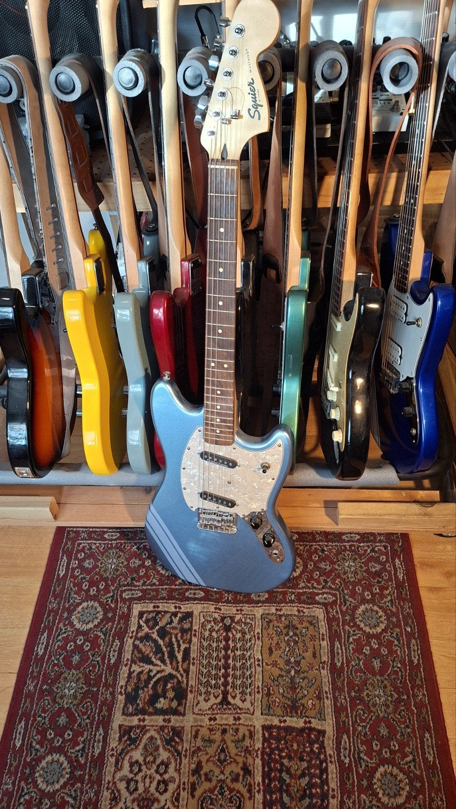 Squier Bullet Competition Mustang FSR Ltd Lake Placid Blue, Ophalen, Zo goed als nieuw, Solid body, Overige merken