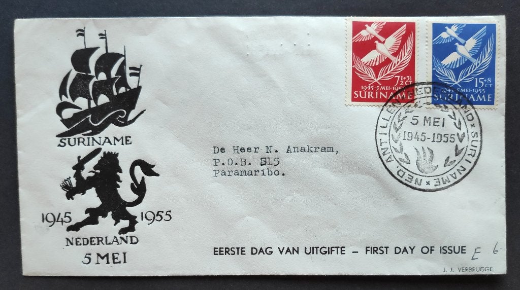 Suriname : Eerstedagenvelop E6, Postzegels en Munten, Verzenden, Beschreven, Nederland
