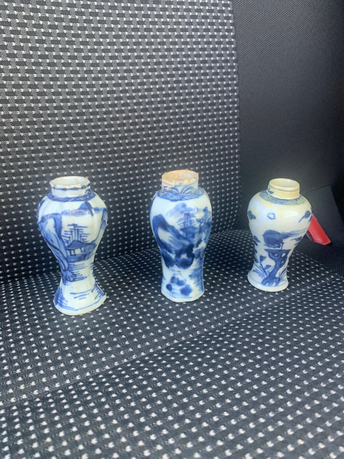 Vaas drie antieke Chinese Delft blauwe miniatuur vaasjes, Ophalen of Verzenden