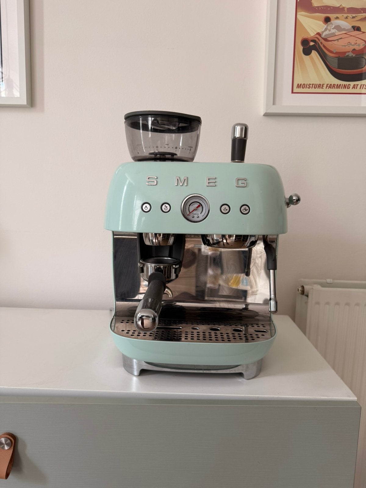 Smeg EGF03PGEU espresso machine - mint green (used), Gebruikt, Espresso apparaat, Ophalen of Verzenden, 2 tot 4 kopjes