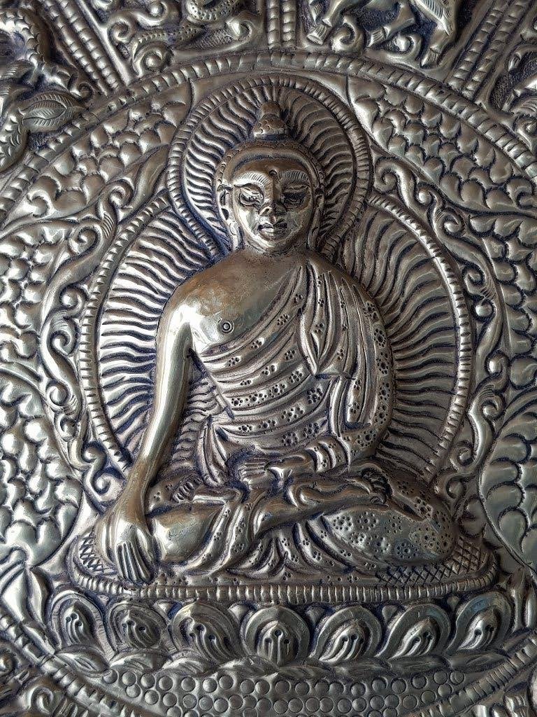Mooie oude Mandala uit Nepal met dierenriem en Boeddha., Ophalen of Verzenden, Ritueel object, Handgemaakt