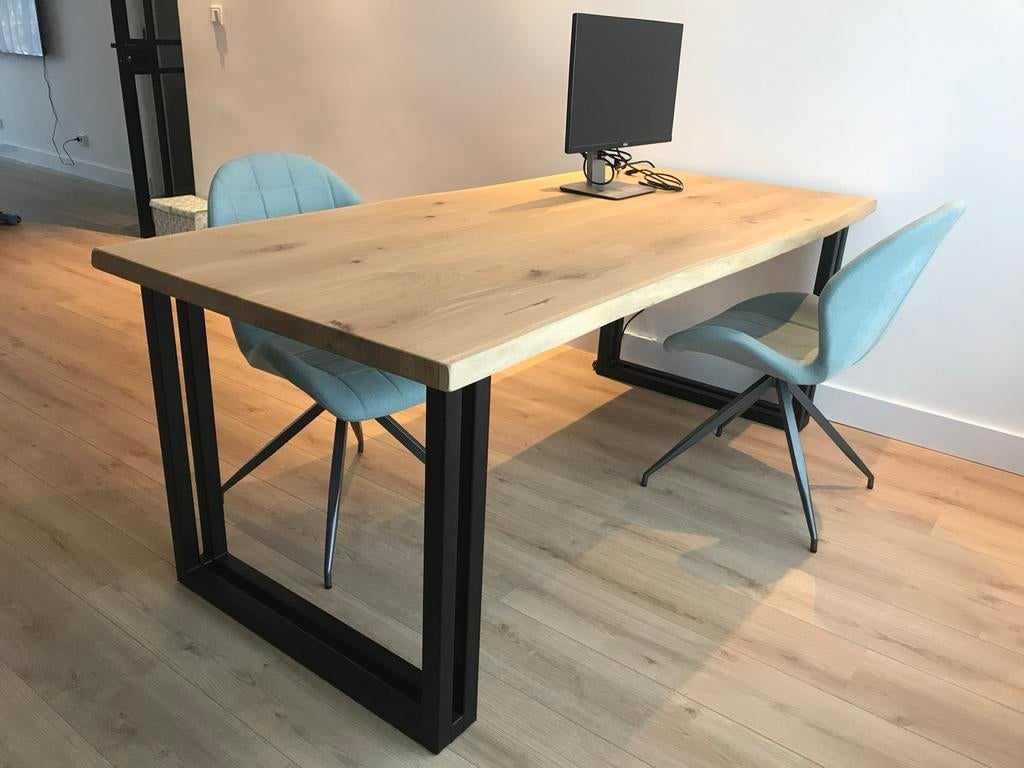 Mooie design eiken eettafel 200x90 cm, Eikenhout, Zo goed als nieuw, Vijf personen of meer, 150 tot 200 cm