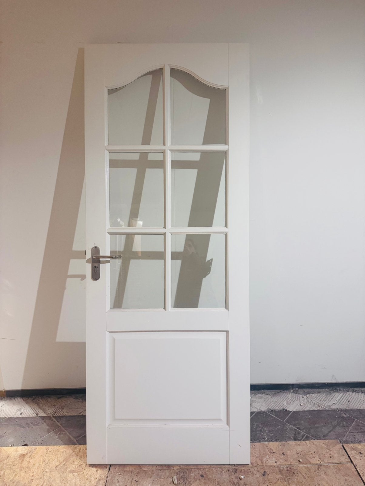 Mooie witte houten binnendeur met glas stomp linksdraaiend, Ophalen, 80 tot 100 cm, Binnendeur, Zo goed als nieuw
