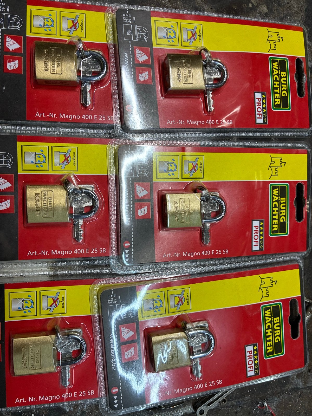 6x Burg Wächter Magno 400 E 25 SB hangsloten, Doe-het-zelf en Verbouw, Ophalen, Nieuw, Koper of Messing, Slot