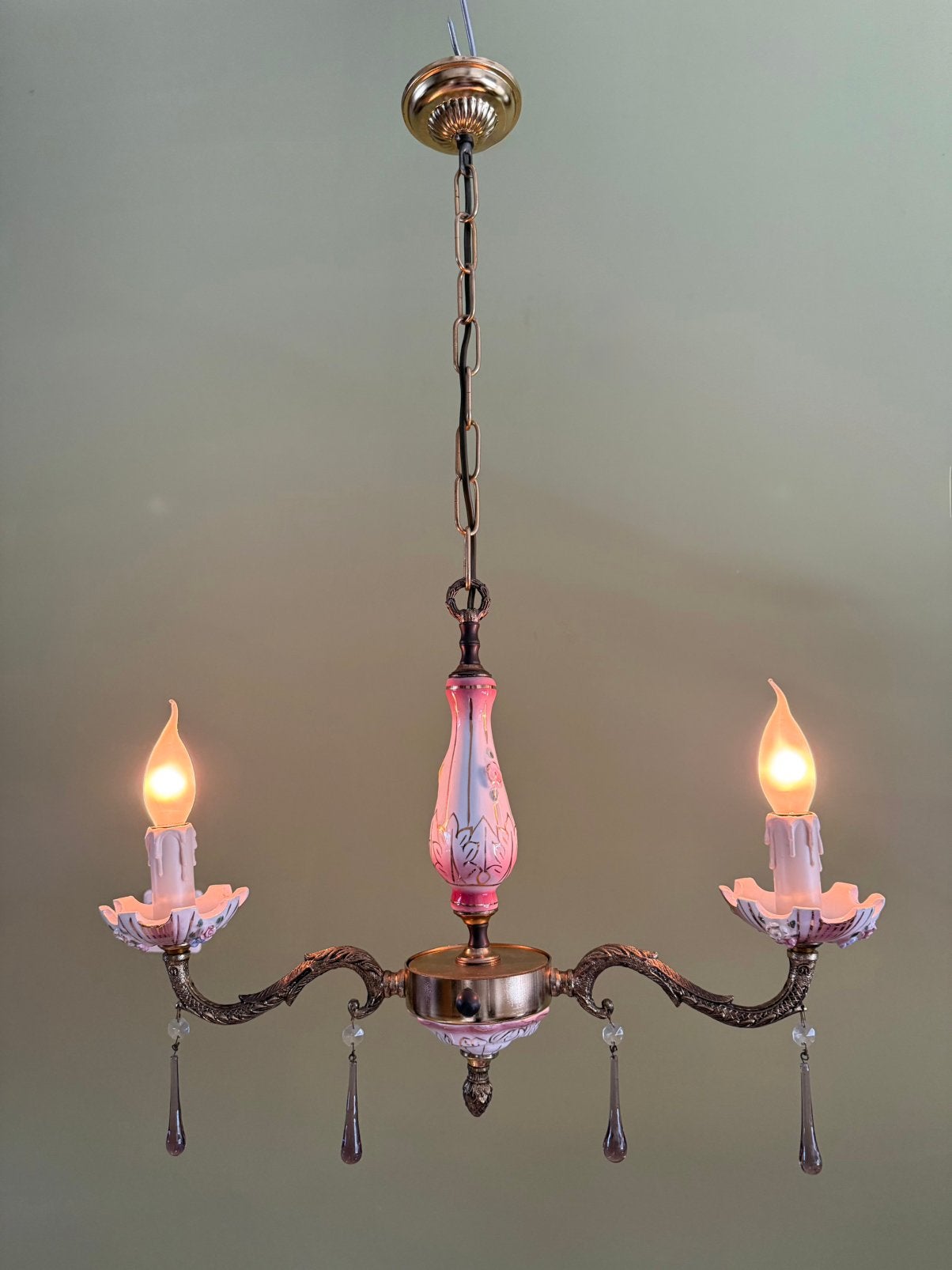 Hanglamp, kroonluchter, Italiaans, capodimonte porselein ‘60, Ophalen of Verzenden, Zo goed als nieuw