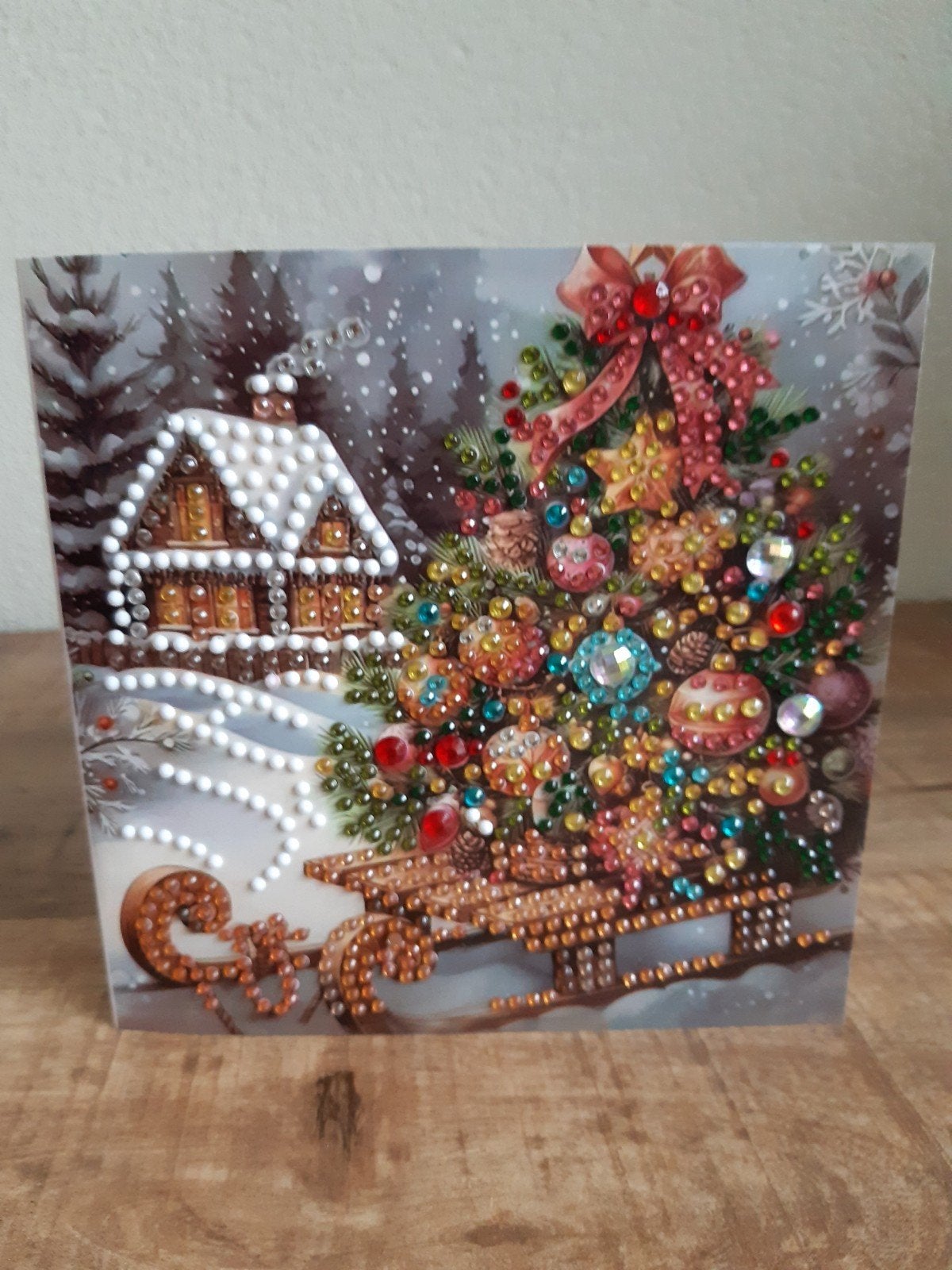 Diamond painting kleurrijke blinkende kerstkaart, Ophalen of Verzenden, Zo goed als nieuw, Kerst