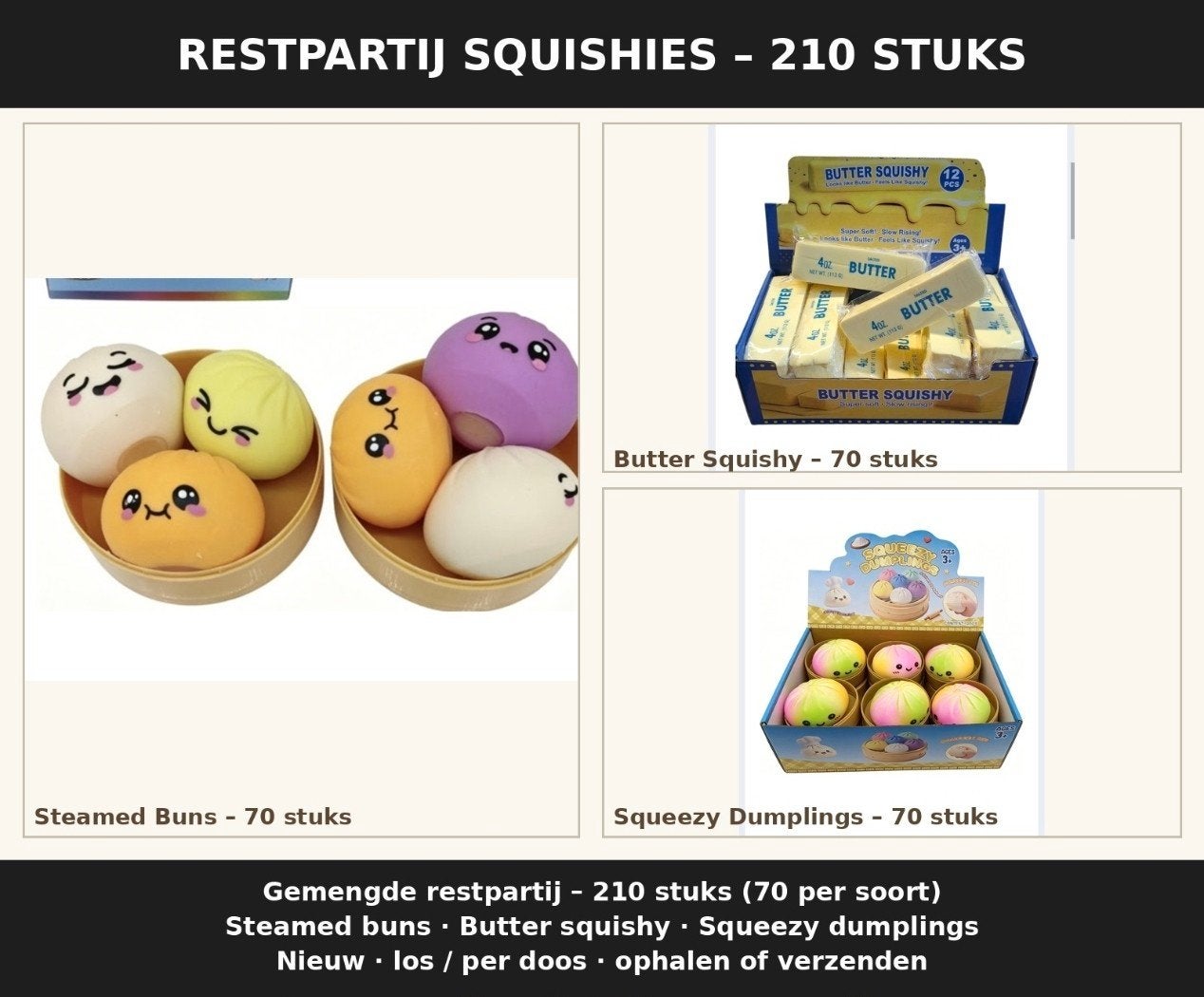 Grote restpartij squishy speelgoed - 210 stuks nieuw, Ophalen of Verzenden, Nieuw