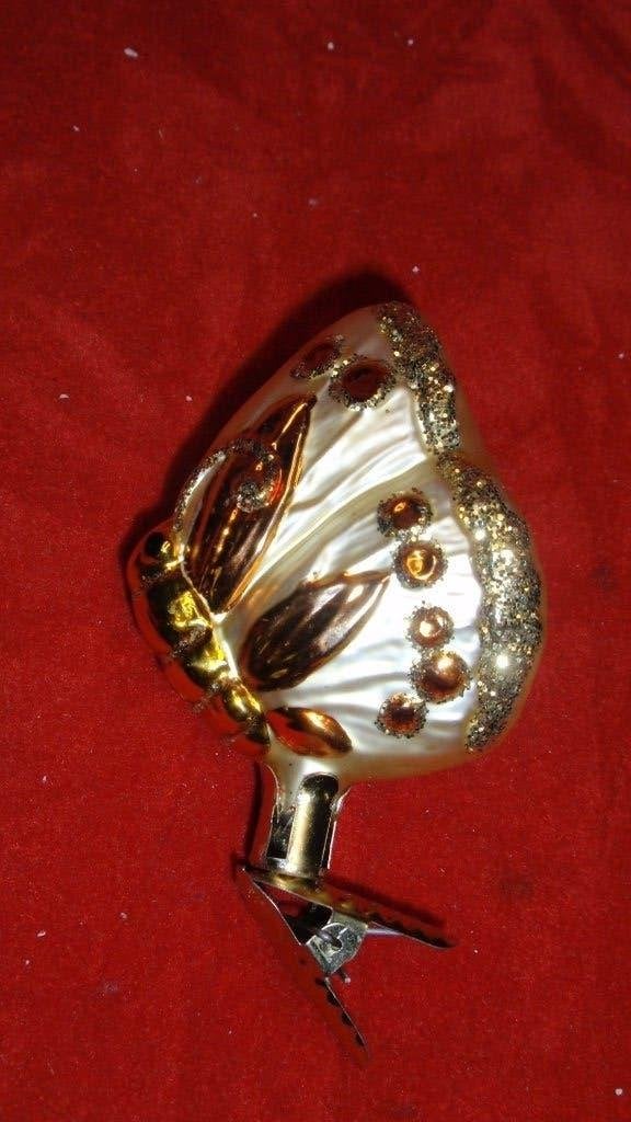 Vintage glazen kerstbal op knijper vlinder van INGE GLAS, Diversen, Ophalen of Verzenden, Zo goed als nieuw