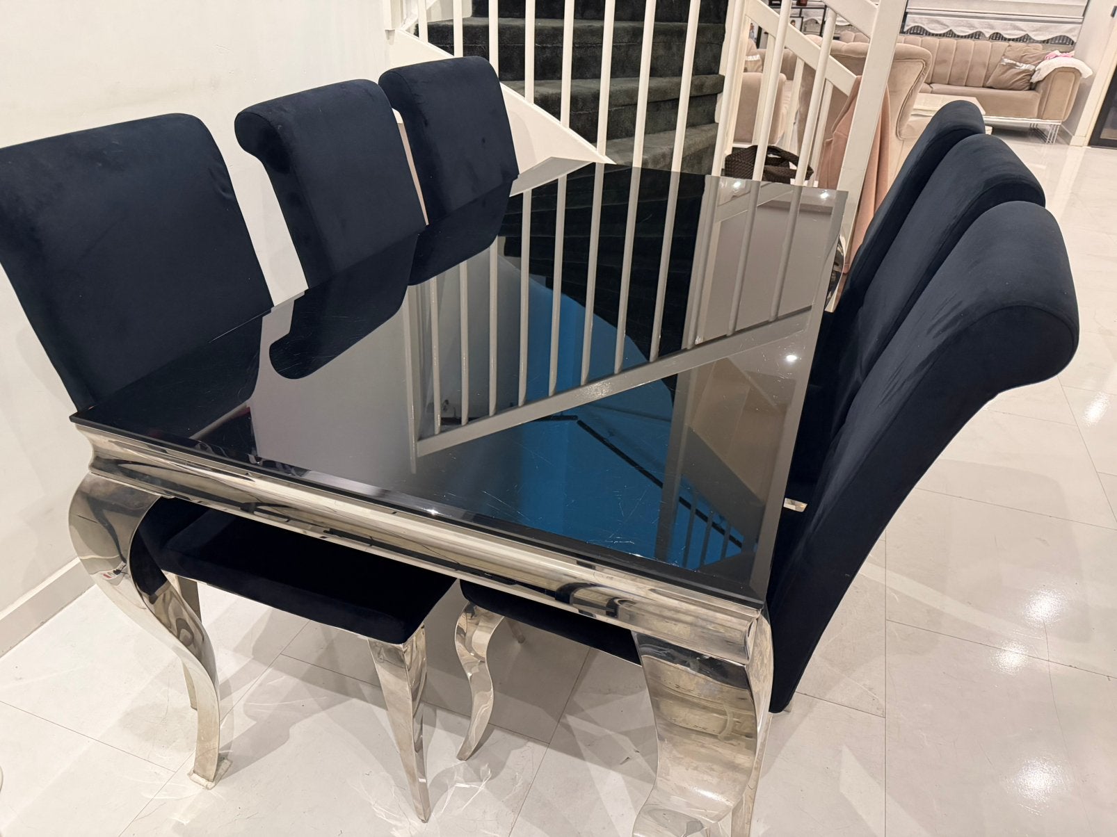 Eettafel en 6 stoelen, Ophalen of Verzenden, Zo goed als nieuw, Rechthoekig, 50 tot 100 cm