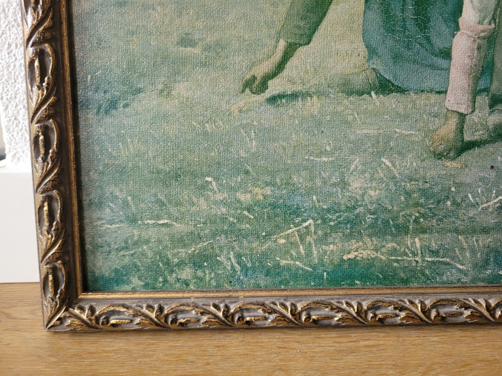 'De Arenleesters' in oude lijst maat H 50 x B 65 cm., Schilderijlijst, 50 cm, Zo goed als nieuw, Goud