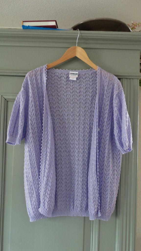 Lila opengebreid vestje, maat 48 met korte mouwen, Verzenden, Paars, Maat 46/48 (XL) of groter, Zo goed als nieuw