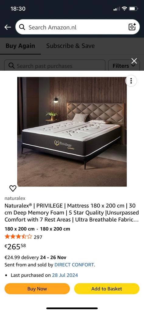 Matras 180x200 cm, 30 cm hoog, Ophalen, Tweepersoons, Zo goed als nieuw, Matras
